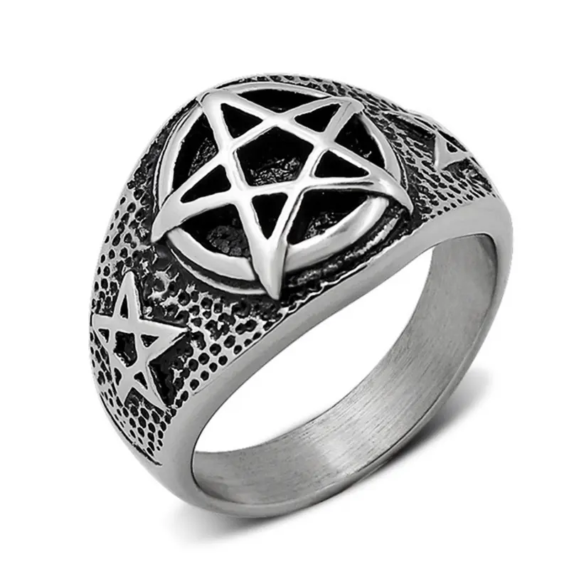Punk titanium steel ring  men pentagram ring  rock and roll style accessories wholesale ring YSS713
