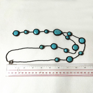 Hot Selling Bohemian Style Lange <span class=keywords><strong>Turquoise</strong></span> Stenen Ketting Kraal Pave Crystal Diamant Met Kwast Voor Jubileum - Product Image 4