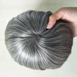 Wholesale Quality 6inch silver grey gray white human remy hair natural straight lace base with pu skin men hair toupee
