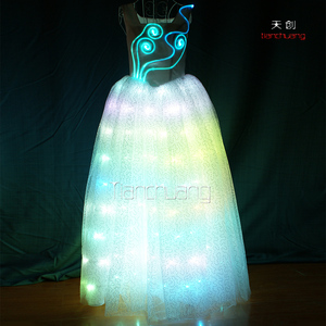 Pleine Couleur LED Fiber Optique Parti Robe Costumes, Performance Costume De Mariage Robe, lumineux Clignotant Costume - Product Image 3