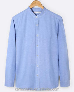 Mens Banded <strong>Mandarin</strong> Round <strong>Collar</strong> Long Sleeve Oxford <strong>Shirts</strong> - Product Image 4