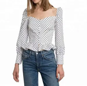 Top quality ladies korean design princess cutting print dot blouse