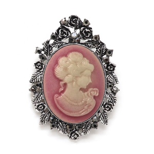 El último diseño de china al por mayor de la joyería vintage de cristal de aleación de plata antiguo camafeo de resina broche - Product Image 3