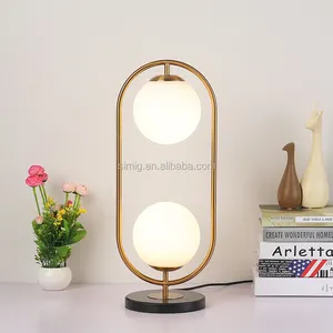 Simig lighting 2021 Nordic style golden led two head milk white ball glass table lamp for bedside bedroom