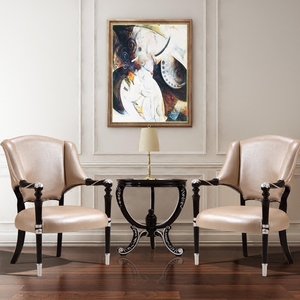 Meubles Classiques antiques Rétro En Bois Massif Fabriqué À La Main En Cuir <span class=keywords><strong>Rose</strong></span> <span class=keywords><strong>Fauteuil</strong></span> de Salon Avec Table Basse BF08-YS034 - Product Image 2