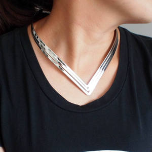 HANSIDON V cuello de aleación de pares Collar gargantilla Collar de moda 3 capa brillante Metal de soldadura babero las mujeres collares joyería DE LA DECLARACIÓN - Product Image 6