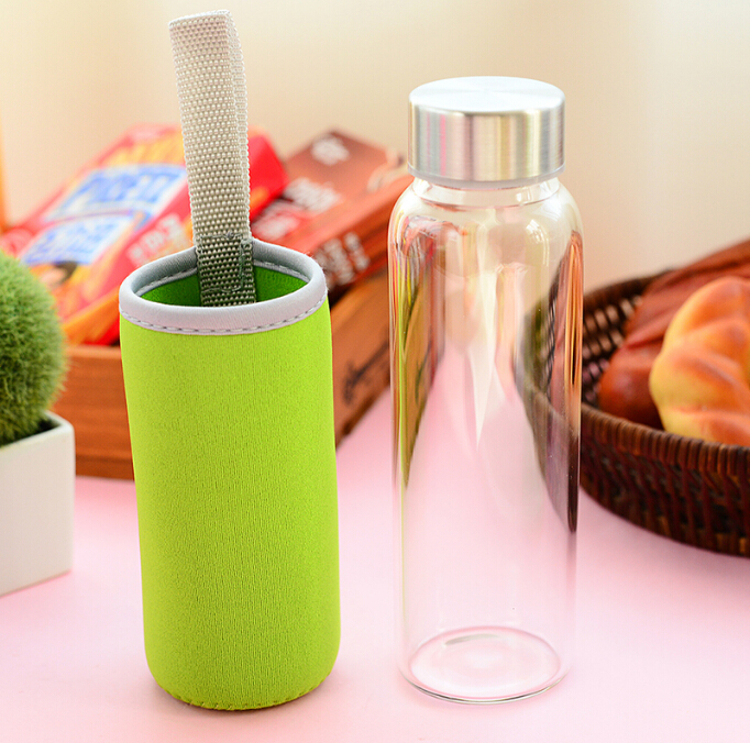 Kitchen 18oz Leak-Proof Glass Bottles Juicing Containers Water Beverage Bottles With Sleeve Sport Water Bottle