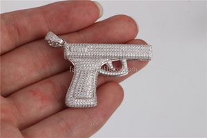 Colgante con diseño <span class=keywords><strong>de</strong></span> pistola <span class=keywords><strong>de</strong></span> hip hop para hombre, abalorio <span class=keywords><strong>de</strong></span> <span class=keywords><strong>plata</strong></span> <span class=keywords><strong>de</strong></span> ley 925, colgante empedrado - Product Image 3