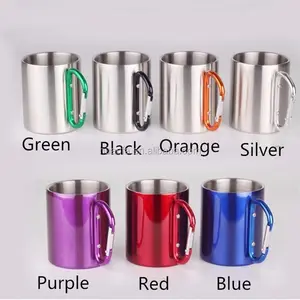 2017 trending product of wholesale 250m insulated portable promotion stainless steel mug with carabiner hook handle