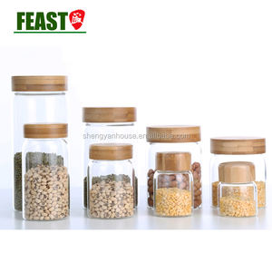 Tarros de almacenamiento de vidrio, tapa de madera, hermética, venta al por mayor - Product Image 2