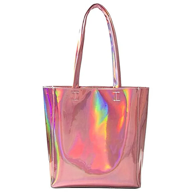 Оптовая продажа, водонепроницаемые женские сумки-тоут, розовая сумка, голографическая Сумка-тоут из искусственной кожи для женщин