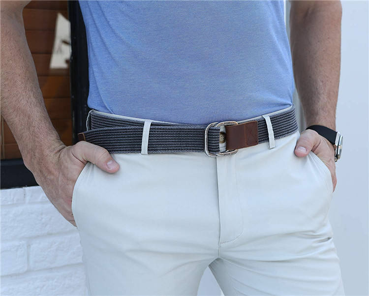 Custom Men Style Grey Army Green Double D Ring Canvas Belt