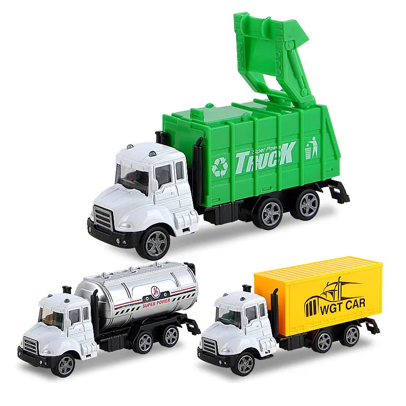 1/64 City Transport Truck Pull Back Die Cast Alloy Car Model City Sprinkler Mail Trucks Garbage Vehicle Toddler Boy Toys