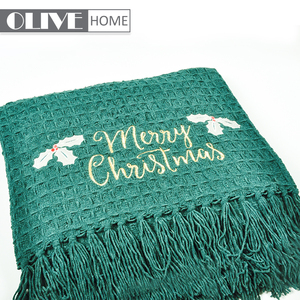 Bordado verde WAFFLE chenilla manta <span class=keywords><strong>para</strong></span> <span class=keywords><strong>Navidad</strong></span> - Product Image 3