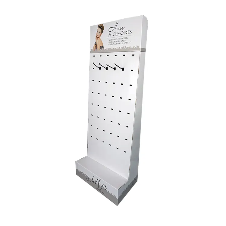 Durable Friendly Custom Cardboard Paper Freestanding Hook Display Stand For Hair Extension
