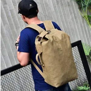 Tas Ransel Katun Kanvas Vintage, Tas Duffel Mendaki Gunung