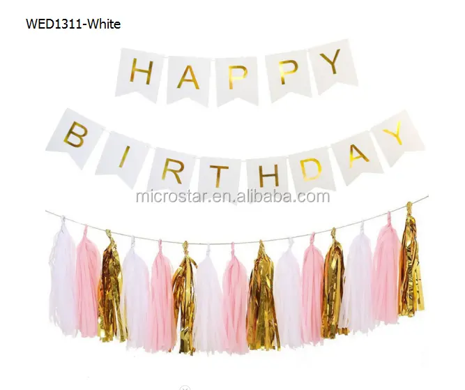ИУ День Рождения Овсянка Баннеры Золотой Гирлянды Пакет с 15 Золотыми Кистями Белый С Днем Рождения Для Украшения