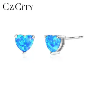 CZCITY Women Heart Opal Stud Earrings 2020 Heart Shape Korean Cute Girls Ear Stud