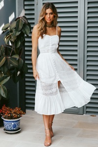 2025 Summer Bohemian Buttons Front <strong>White</strong> <strong>Lace</strong> <strong>Maxi</strong> <strong>Dress</strong> for Women - Product Image 4