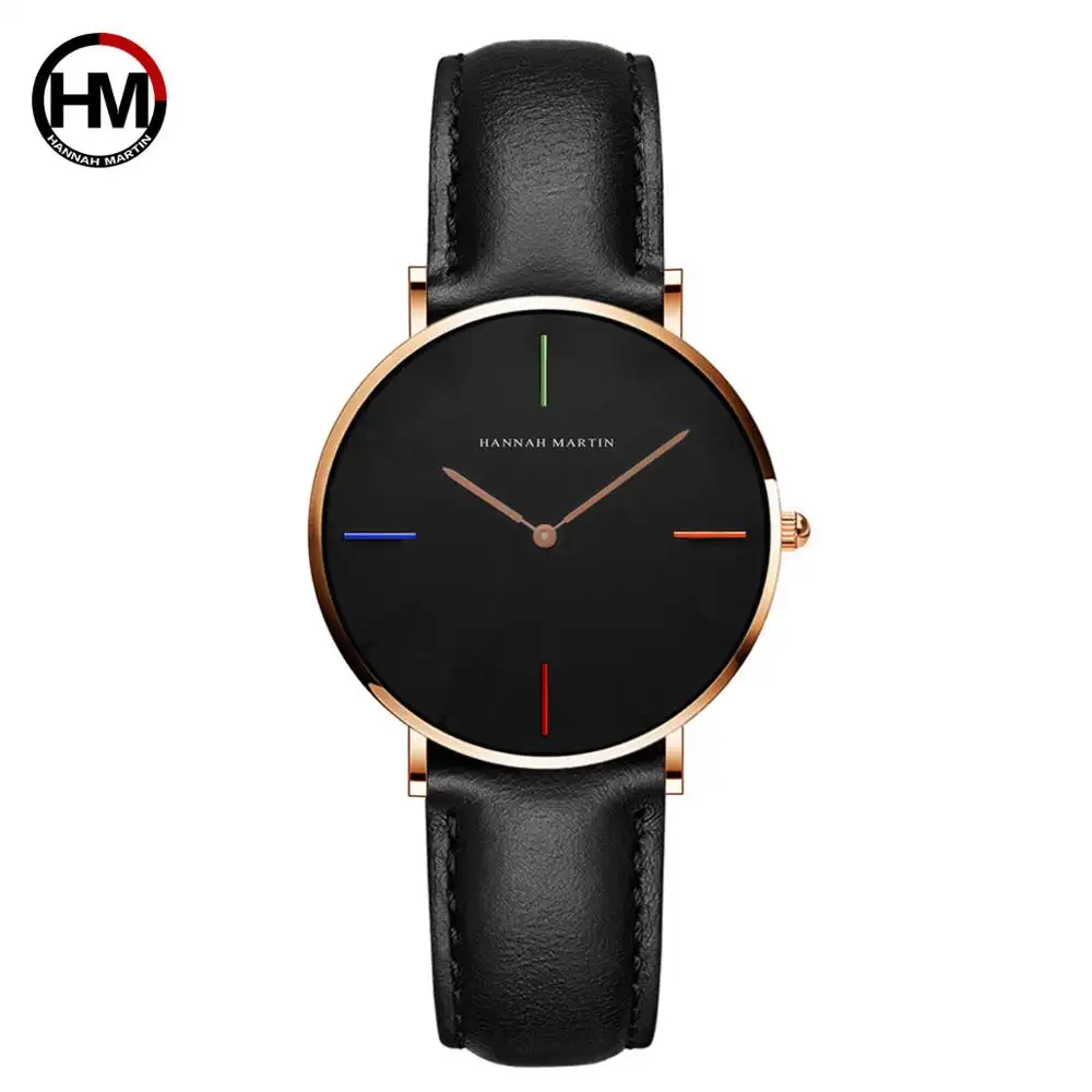 4C-H 36mm Small Size Leather Strap Japan Movement Lady Watch with Black Face
