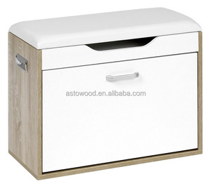 Oak <strong>Padded</strong> Design Shoe Rack <strong>Bench</strong> with 1Door - Product Image 2