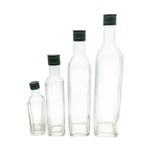 750ml 500ml 250ml 100ml kare şeffaf cam zeytinyağı şişesi alüminyum kapaklı