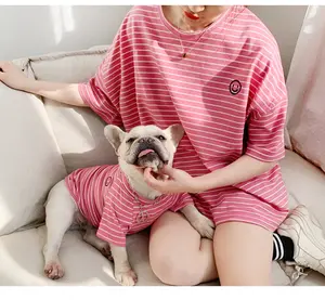 100% bông hot thời trang sọc vật nuôi Hoodies t Áo sơ mi con chó quần áo phù hợp với chủ sở hữu Teddy Puppy Bulldog mèo mùa hè T-Shirt