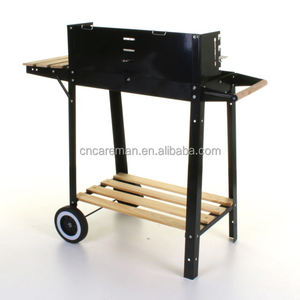 Demir dikdörtgen/dikdörtgen <span class=keywords><strong>2</strong></span> tekerlekli yük arabası kömür barbekü barbekü izgara w/ahşap raf ve rüzgar geçirmez kalkanı bahçe/veranda - Product Image 5