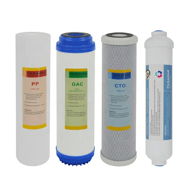 Purificador de agua de filtro de reemplazo 4 los filtros 10 "PP GAC CTO y T33 en línea FILTRO DE CARBONO-PACK 4