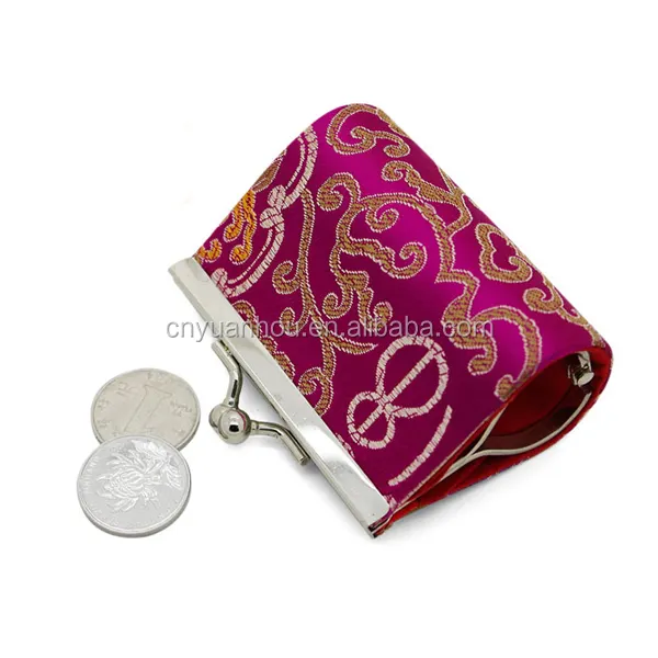 Маленький дешевый китайский шелковый кошелек для монет с металлическим зажимом клатч в китайском стиле жесткий Кошелек для монет