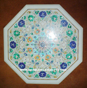 Haut de Table en marbre octogonal, incrustation blanche - Product Image 1