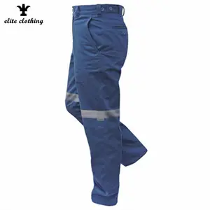 高可见性蓝色棉反光带男士工作裤