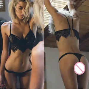 Conjunto de sujetador y bragas de encaje para chicas adolescentes, lencería sexy