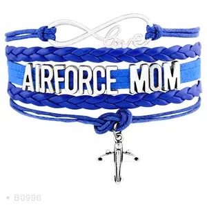 Handgemaakte Lederen Wrap Marine Luchtmacht Airforce Mom Vrouw Meisje Vriend Vliegtuig Armband Voor Vrouwen