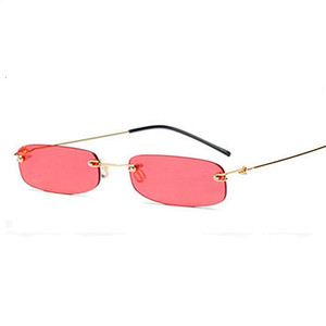 Wholesale Retro Men Women Metal Frame Red Purple Yellow Sun Glasses UV400 Rimless <strong>Mini</strong> Rectangular <strong>Sunglasses</strong> Men Women