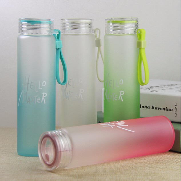 Wholesale wide mouth glass water bottle  glass bottle frosted glass beverage bottle