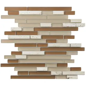 beige brick glass mix stone mosaic wall tile--wall mosaic