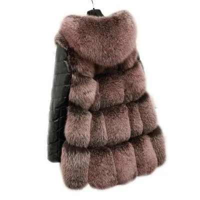 Real Fur Jacket Women Leisure Outerwear Winter Warm Fox Fur Coats With Detachable Leather Sleeve