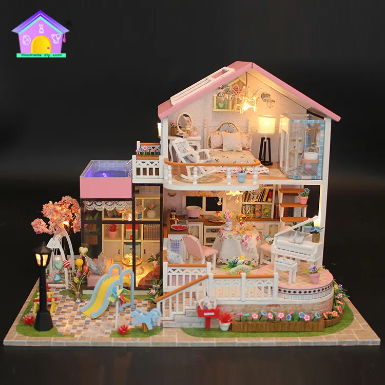 מיני חנות בובות באיכות טובה ילדי עץ Diy צעצועי בובת בית, גן בית עץ צעצוע צעצועים חינוכיים אחרים צבע תיבת Hoomeda