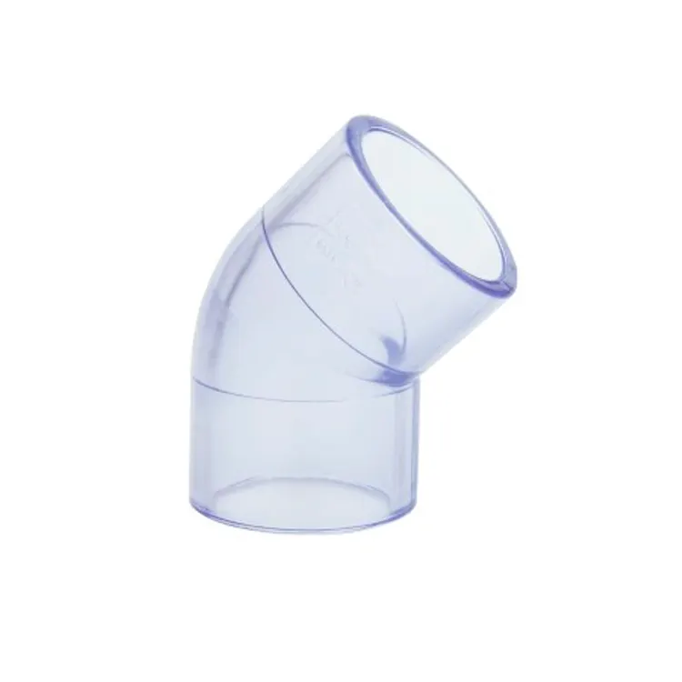 شفافة البلاستيك UPVC تركيب الأنابيب البلاستيكية واضحة 45 درجة الكوع