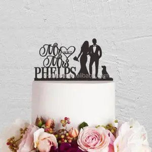 Gepersonaliseerde Laatste Naam Bruidstaart Topper, Echtelieden Cake Topper, bruid en Bruidegom Elegante Bruiloft Topper