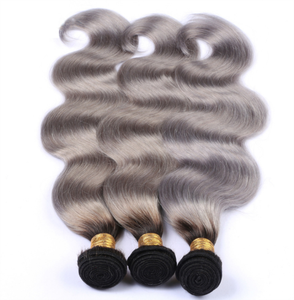 Bán Buôn Xám Brazil Tóc Con Người Dệt 1b Xám Ombre Remy Hai <span class=keywords><strong>Tone</strong></span> Tóc Extension Xám Tóc Top Closure - Product Image 1