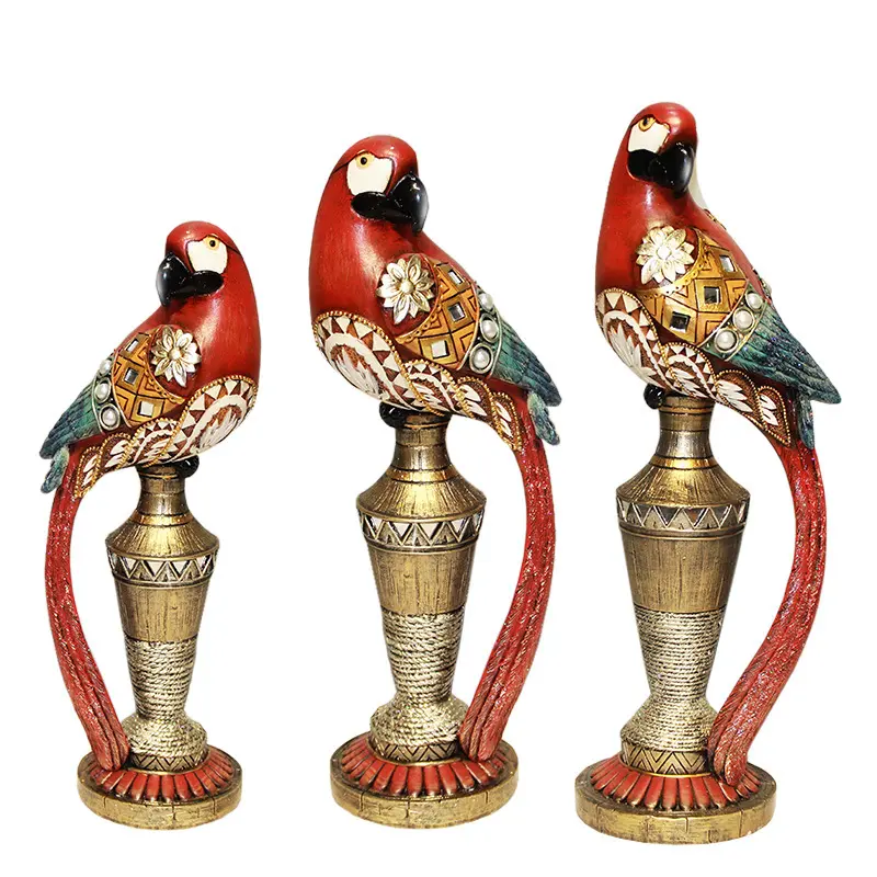 custom cheap handmade 3d animal art deco collectible resin parrot figurine