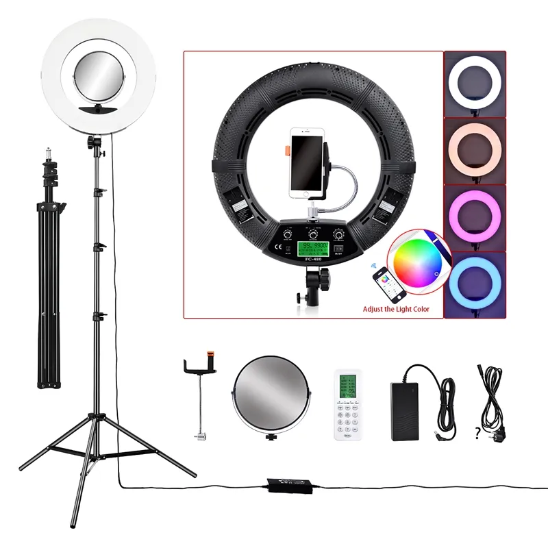 FOSOTO FC-480 96W 480 Leds rechargeable RGB 18 inch LED Ring Light + stand+ bag for Photography