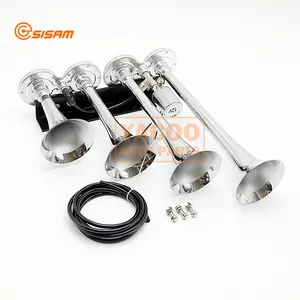 12V 135DB Chrome Zinc 4 Pipe Trumpet Tractor Electric Car Horn Train Air Horn 8 Sounds for Truck Motorcycle