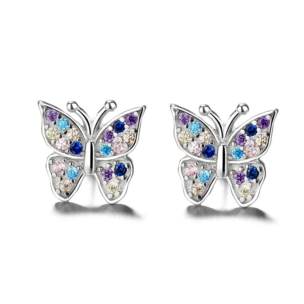 Popular Jewelry 925S Colorful CZ Butterfly Earring for Girl