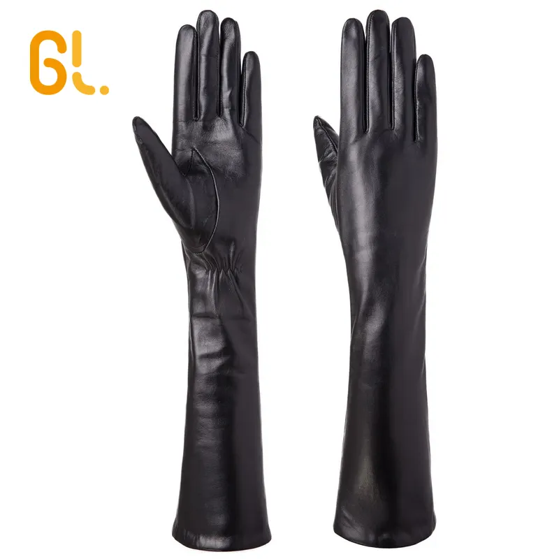 W5 Damen Damen Sex Ellenbogen Lange Schwarze Schaffell Lammfell Winter Leder handschuhe für den Großhandel