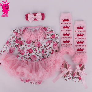Appena nato Del Bambino Della Ragazza Tutu Floreale Set di Rosa vestito dal tutu Del Merletto Pattini Della Greppia Della Fascia Delle ghette Delle Ragazze 4 Pezzi Pagliaccetti Del Bambino Abiti - Product Image 1