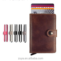 Dompet Kartu Kulit Asli Minimalis dengan Tombol Snap, Kantong Uang, dan Tempat Kartu Kredit untuk Pria, Logo Custom