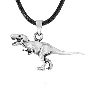 Zinc Alloy Metal Antique Silver Plated Animal Dinosaur Dragon Snails Pendant Necklace With Black Leather Chain For Gifts